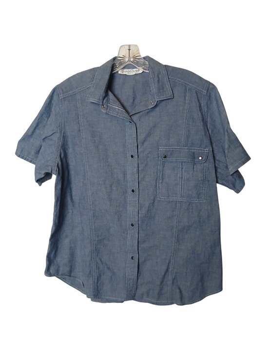 Gloria Vanderbilt Tops - VTG Gloria Vanderbilt Murjani Medium Denim Short-Sleeve Shirt Snap Pocket #D-41